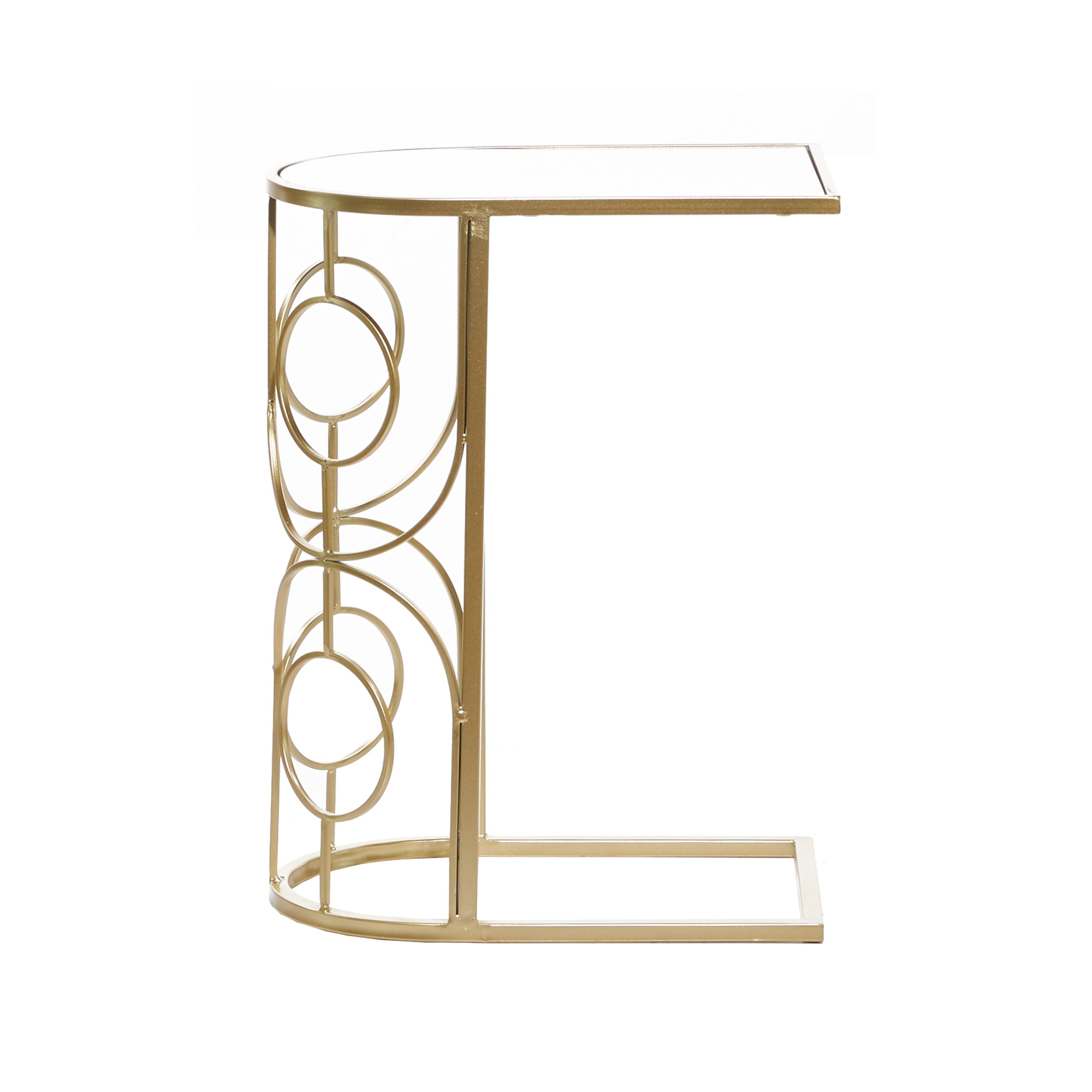 Gold Metal Geometric Accent Table with Mirrored Glass Top 12 x 19 x