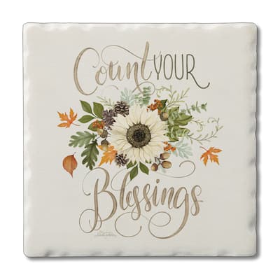 Absorbent Stone Tumbled Tile Coasters, Count Your Blessings, Set of 4