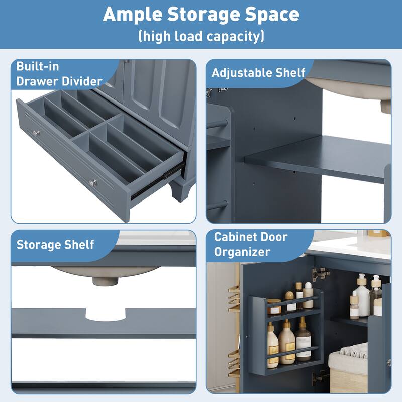 Bathroom Vanity with Ceramic Sink, Bathroom Sink Cabinet with Adjustable Shelf & Drawer Divider, Wooden Bathroom Storage Cabinet