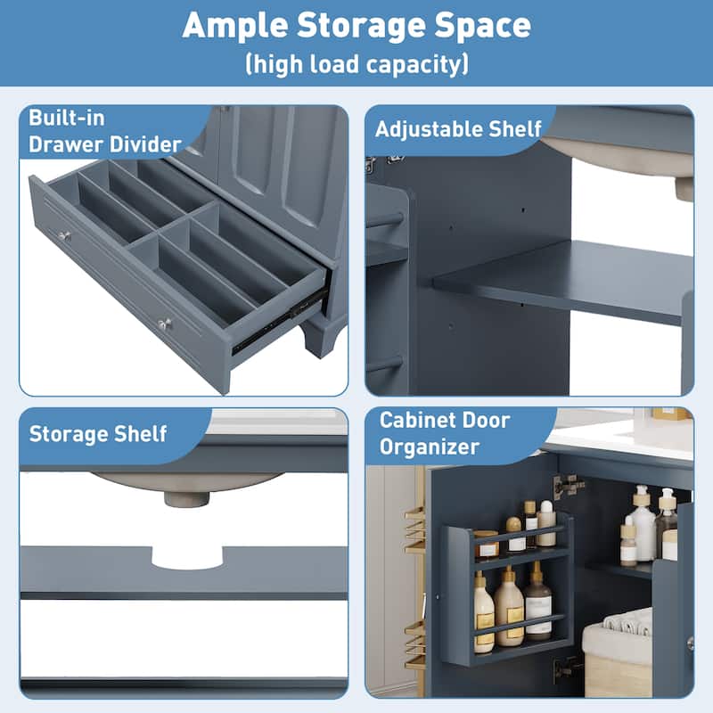 Roomfitters 30" Bathroom Vanity with Sink, Freestanding Solid Wood Vanity Cabinet with Ceramic Basin and Soft Close Drawer