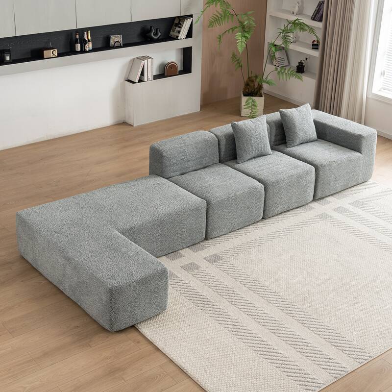 116.5" Grey Polyester Sectional Sofa, Free-combined, for Living Room