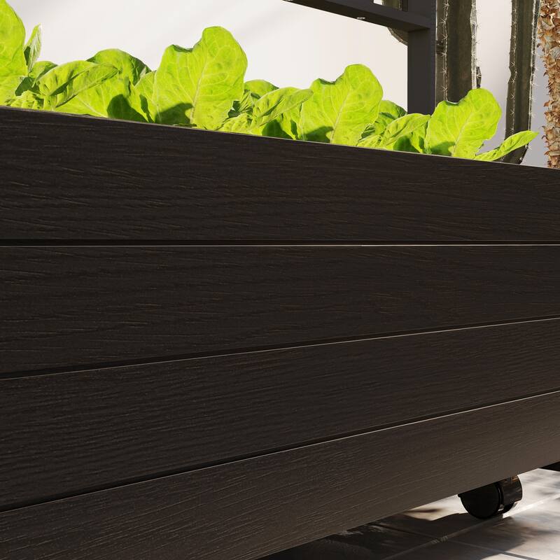 Outsunny Raised Garden Bed with Trellis and Wheels, Outdoor Wooden Elevated Planter Box, Freestanding Raised Flower Bed