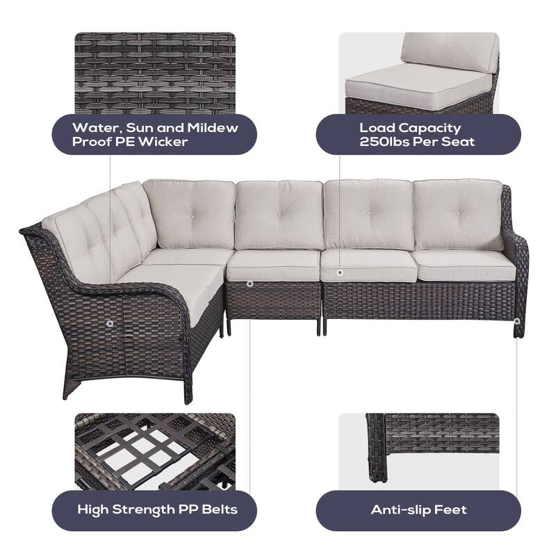 Outdoor 2 Sectional Sofa with Fire Pit Table Set