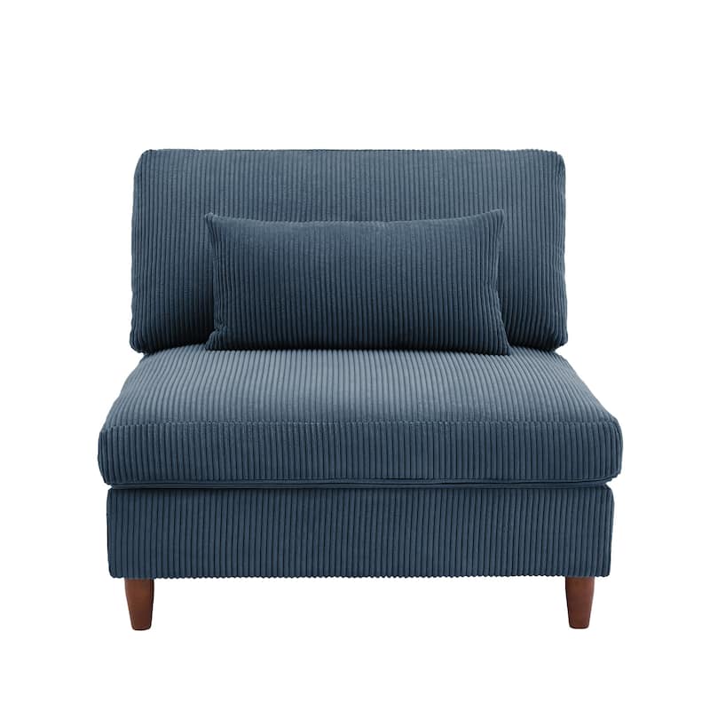 Corduroy Accent Chair with Ottoman Modular Couch Sectional Sofa - Armless - Navy/Armless Chair