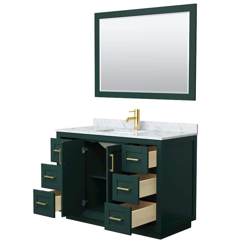 Miranda Single Vanity Set, White Carrara Marble Top, 46-Inch Mirror