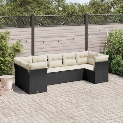 vidaXL Patio Sofa Set with Cushions Outdoor Furniture 7 Piece Poly Rattan - 24.4 x 24.4 x 27.2