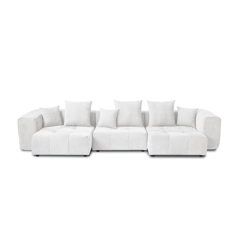 144.17" Linen Modular Sofa Modern Sectional Sofa 3-Seater Couch Lounge Chaise