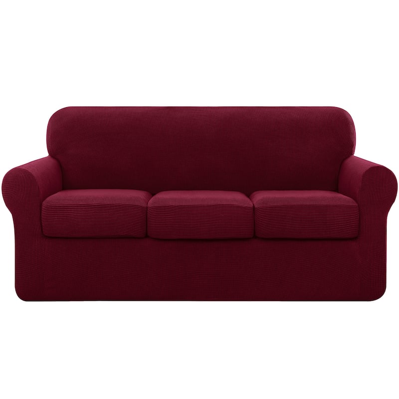 Subrtex Stretch Sofa Slipcover Cover with 3 Separate Cushion Cover - Wine