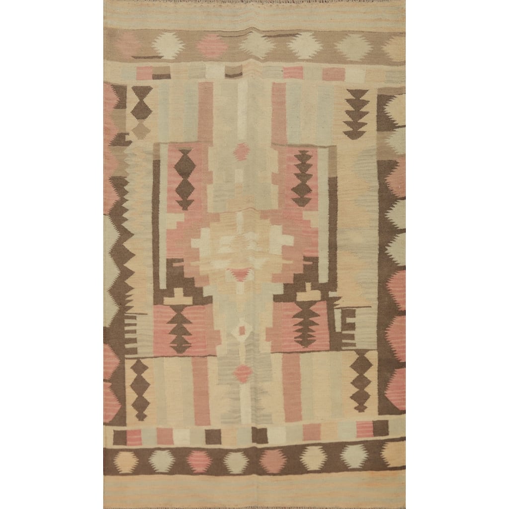 Hand Woven Oriental 100% Wool Carpet Southwestern Tribal Multi-Colored Kilim Area Rug - 6' 5'' X 3' 10''