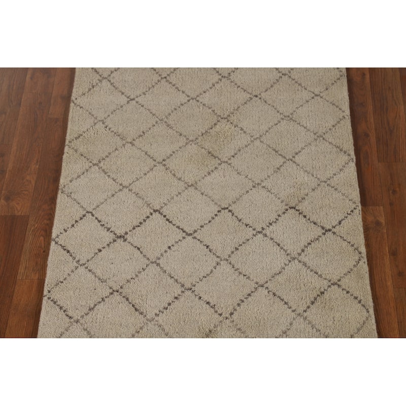 Trellis Moroccan Runner Rug Handmade Oriental Wool Carpet - 2'7" x 7'9"