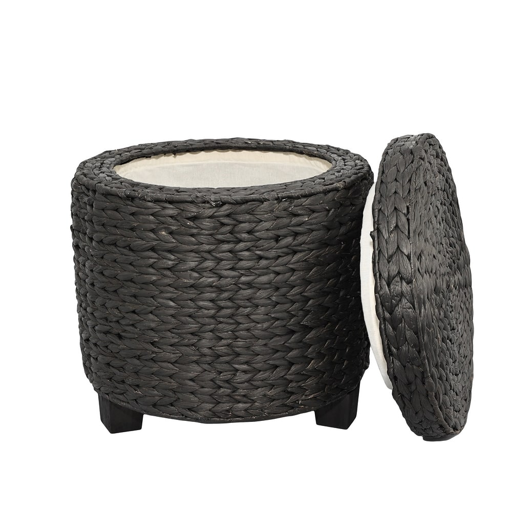 happimess Addie 17.72" Handwoven Water Hyacinth Storage Ottoman with Lid