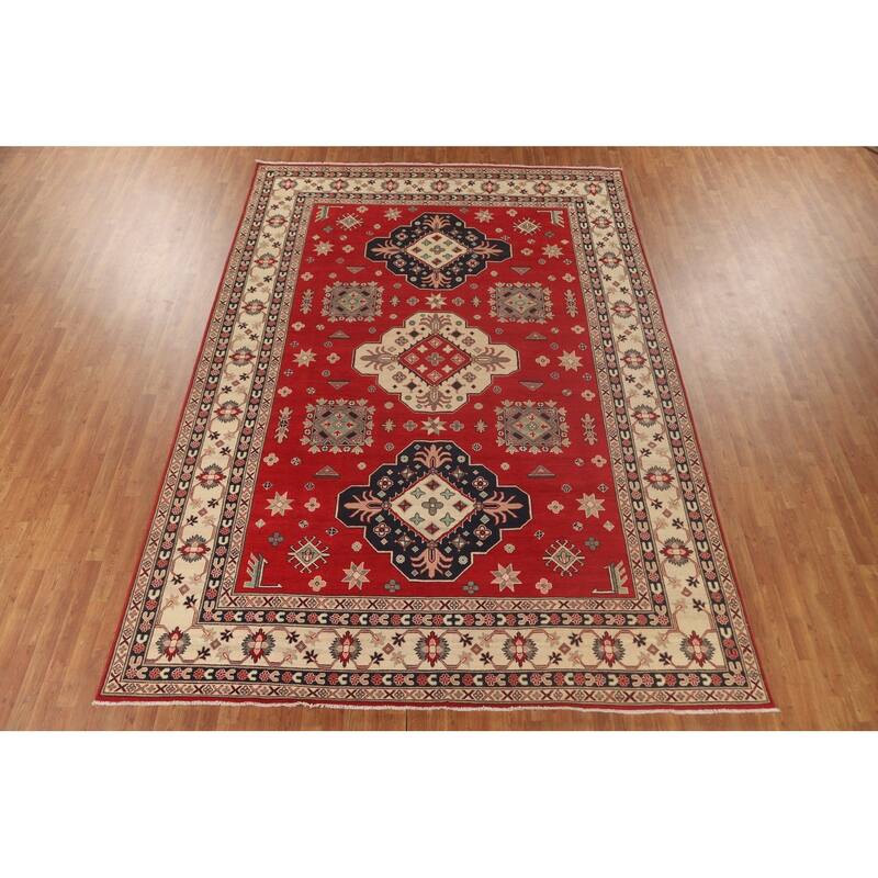 Red Kazak Oriental Area Rug Handmade Traditional Wool Carpet - 9'0"x 12'8"