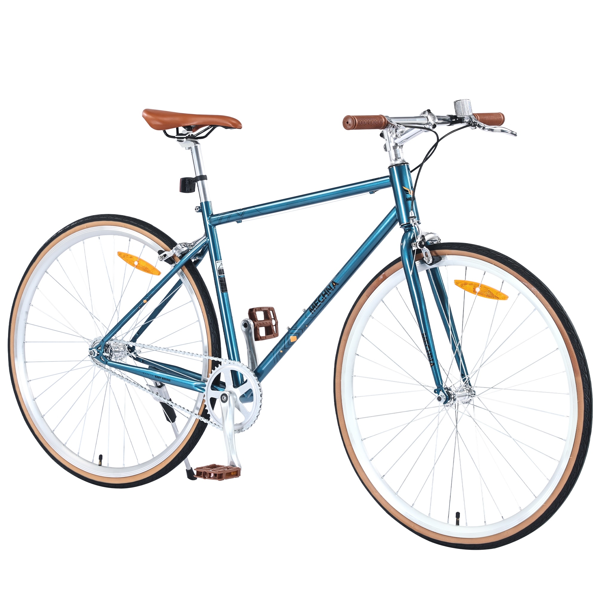 Single-Speed 700C Road Bike for Men and Women, Retro Style Steel Frame with Caliper Brakes