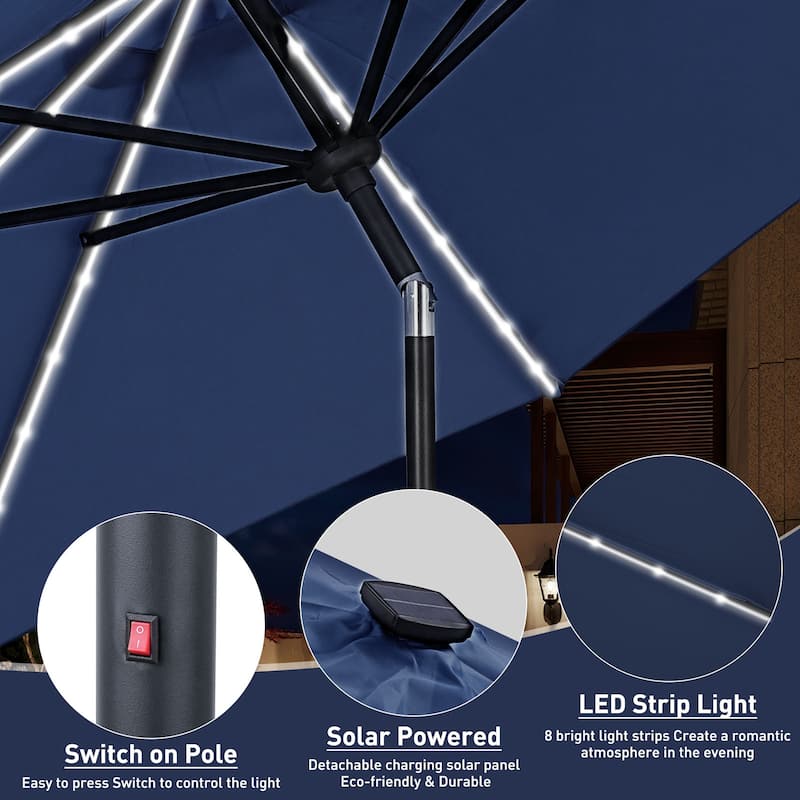 Autlaycil 10 ft Solar Patio Umbrellas with LED lights for Market Outdoor Pool, Steel Tilt Crank