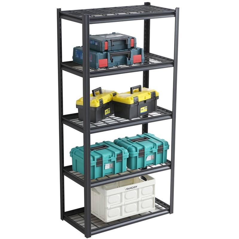 5-Tier Adjustable Heavy Duty Metal Storage Shelves, Black, 72"H - Black