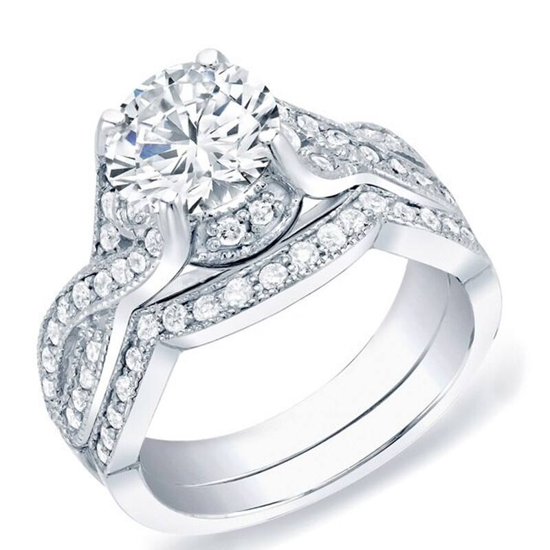 Auriya 14k Gold 1 1/2ctw Vintage Round Diamond Engagement Ring Set Certified - White - 4.5