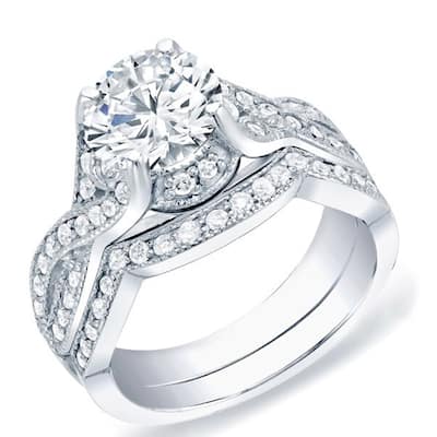 Auriya 14k Gold 1 1/2ctw Vintage Round Diamond Engagement Ring Set Certified