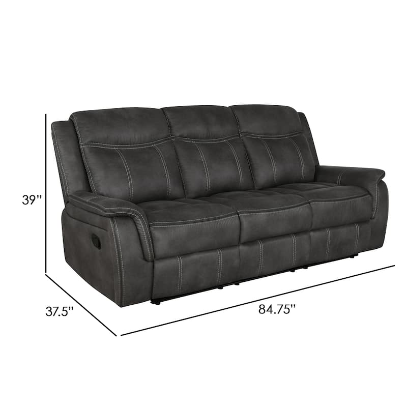 Tom 85 Inch Motion Manual Recliner Sofa, Gel Memory Foam Black Faux Leather