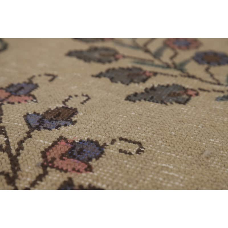 Tabriz Persian Vintage Rug Hand-Knotted Traditional Beige Wool Carpet - 7'8" x 11'2"