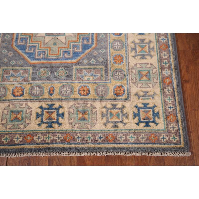 Grey Traditional Kazak Accent Rug Hand-Knotted Wool Carpet - 2'9" x 4'2"