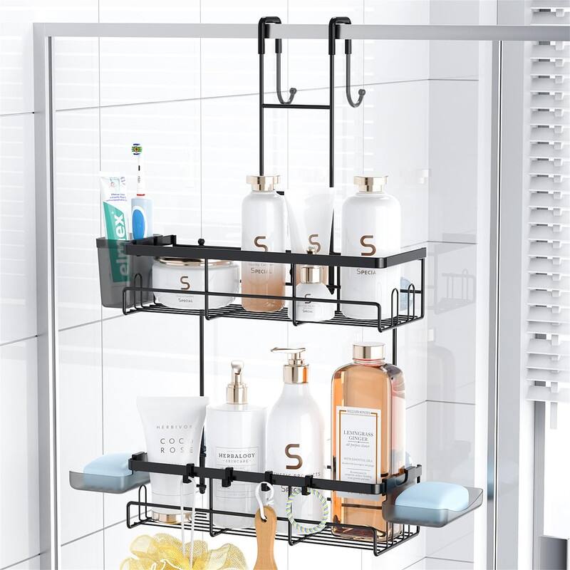 Hanging Shower Caddy Over Door - 5.3"D x 12.5"W x 24"H - Black