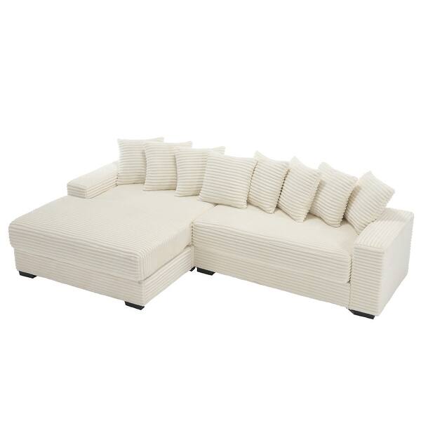 Oversized Two-Piece Couches, L Shaped Sofa, Corduroy, Right Chaise Daybed,with Armrests,Eight Throw Pillows,Corner Sofa