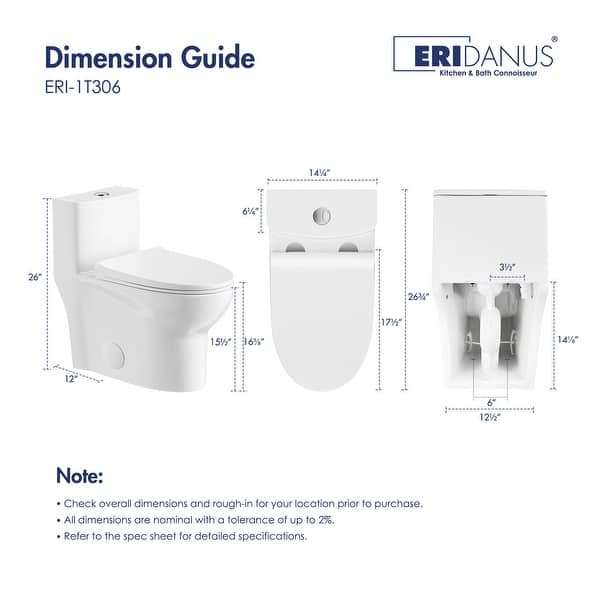 Eridanus Tucson Standard Compact One Piece Toilet, 12-inch Rough in ...