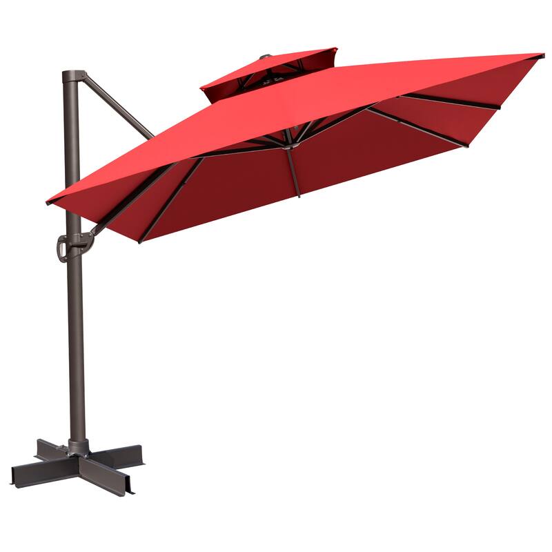 VredHom Outdoor Patio 10 x 13 FT Cantilever Umbrella Double Top - Red