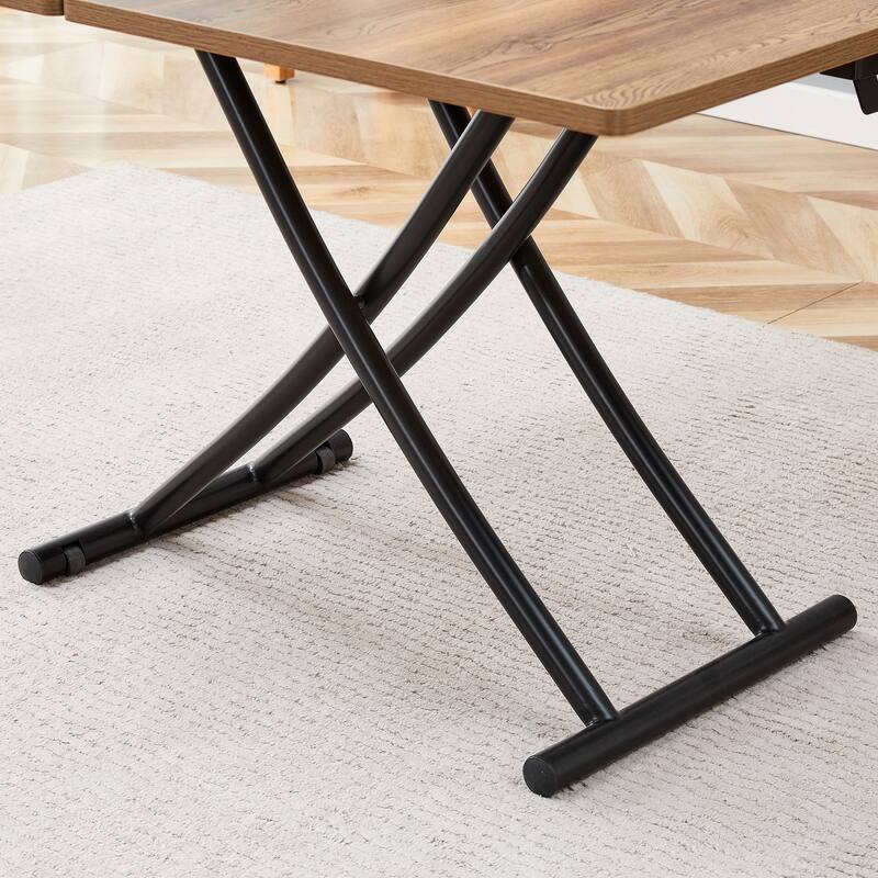 Modern minimalist multifunctional lift table with 0.8 inch thick MDF desktop and black metal legs,dressing table, coffee table