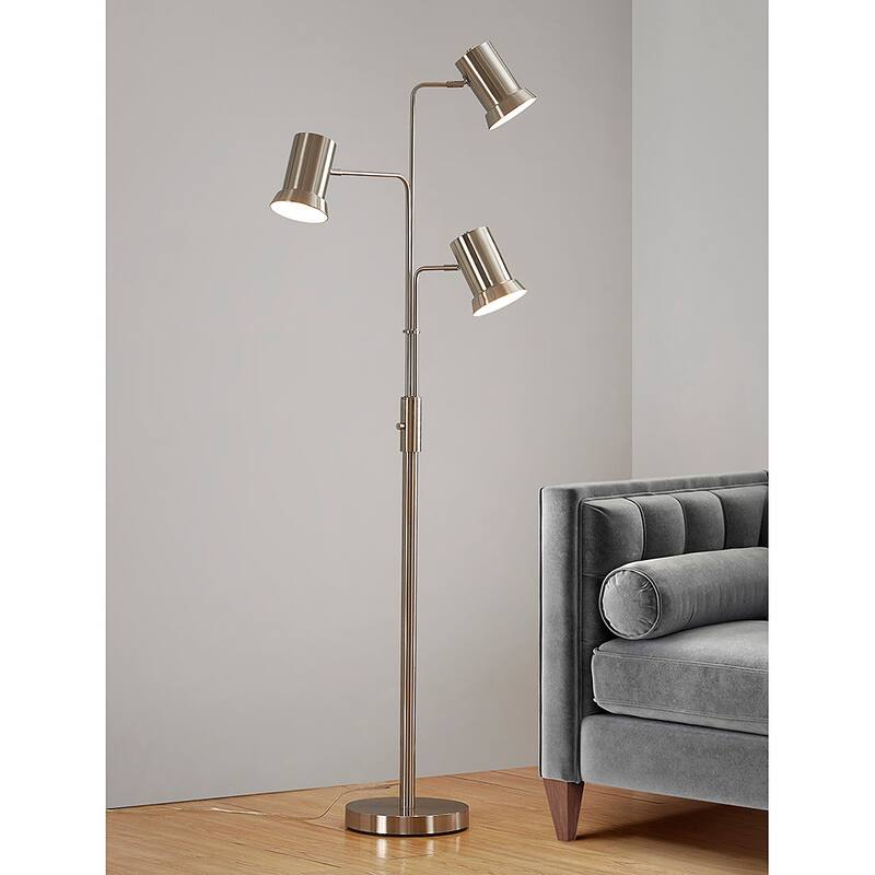 HOMEGLAM Studio 73"H 3-light Metal Floor Lamp - Brushed Nickel