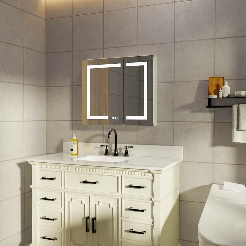 30" Aluminum Surface Mount Medicine Cabinet with Mirrors and Shelves