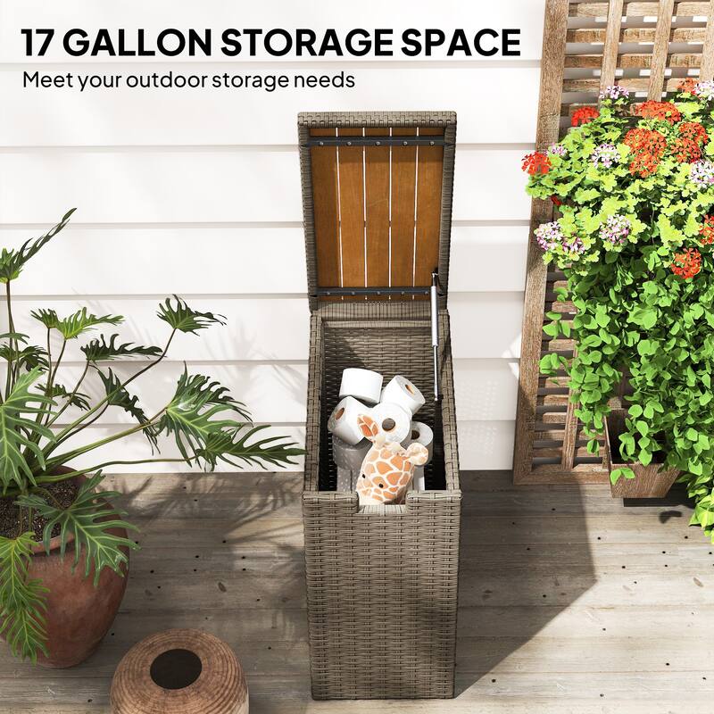 Outsunny 17-Gallon Small Deck Box, UV Resistant Wicker Outdoor Storage Box with Slatted Acacia Wood Top