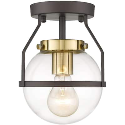 Semi Flush Mount Ceiling Light with Clear Globe Glass Shade