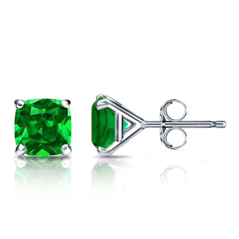 Auriya 14k Gold Lab Grown Gemstone Green Emerald Stud Earrings Cushion 0.25 to 5.00 ct. tw. 4-Prong Martini Push-Back - 0.90ct tgw. - White