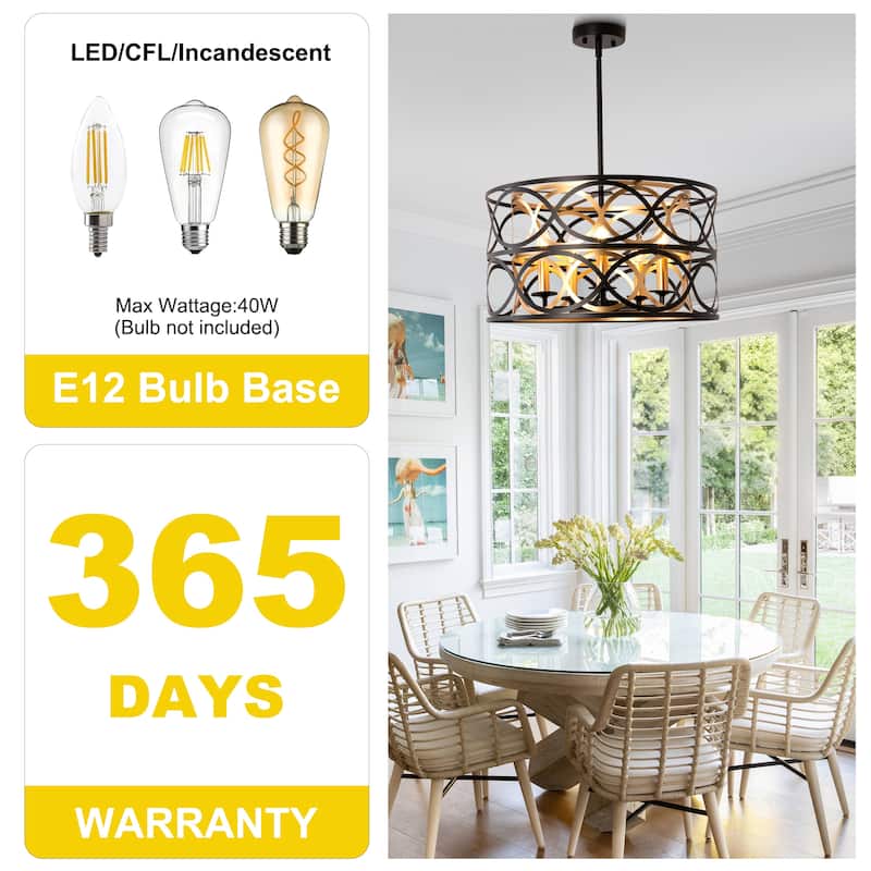 Oaks Aura Metal Chandelier,Caged Pendant Light,Modern Fixture with Adjustable Downrod and E12 Bulb Base for Living Room,Bedroom
