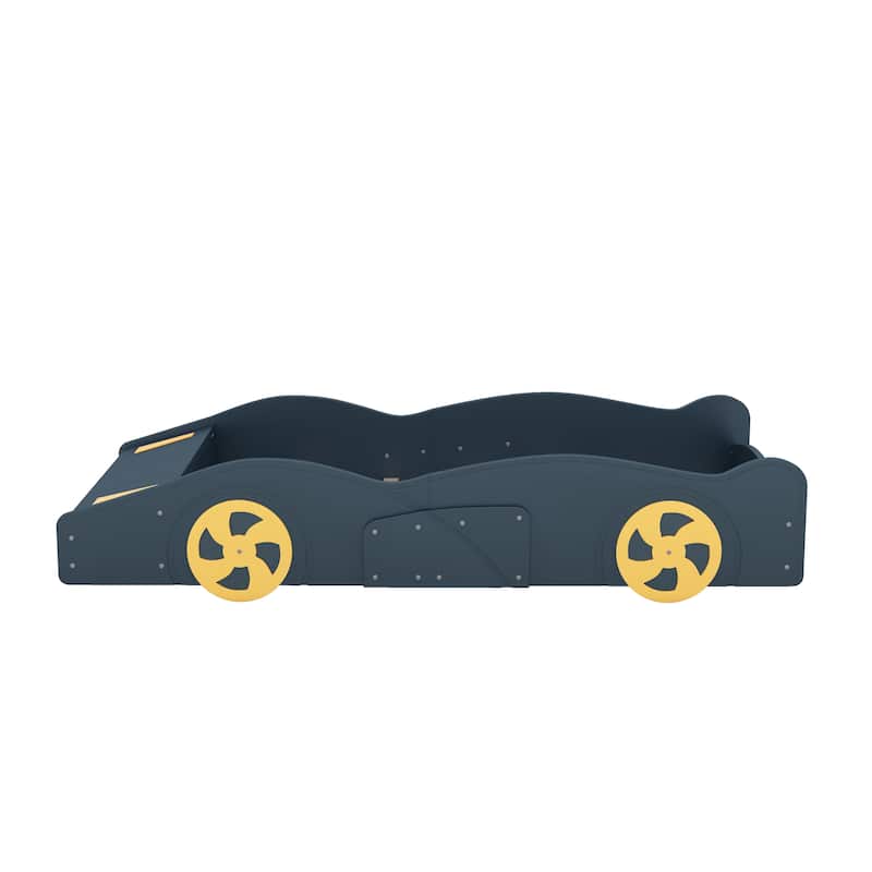 Race Car-Shaped Platform Bed With Wheels And Storage