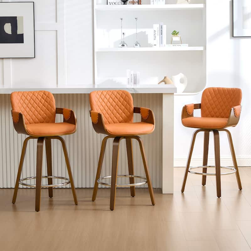 26-Inch Upholstered Swivel Counter Height Bar Stool with Armrests - 36.6"H x19.5"W x 21.3"D