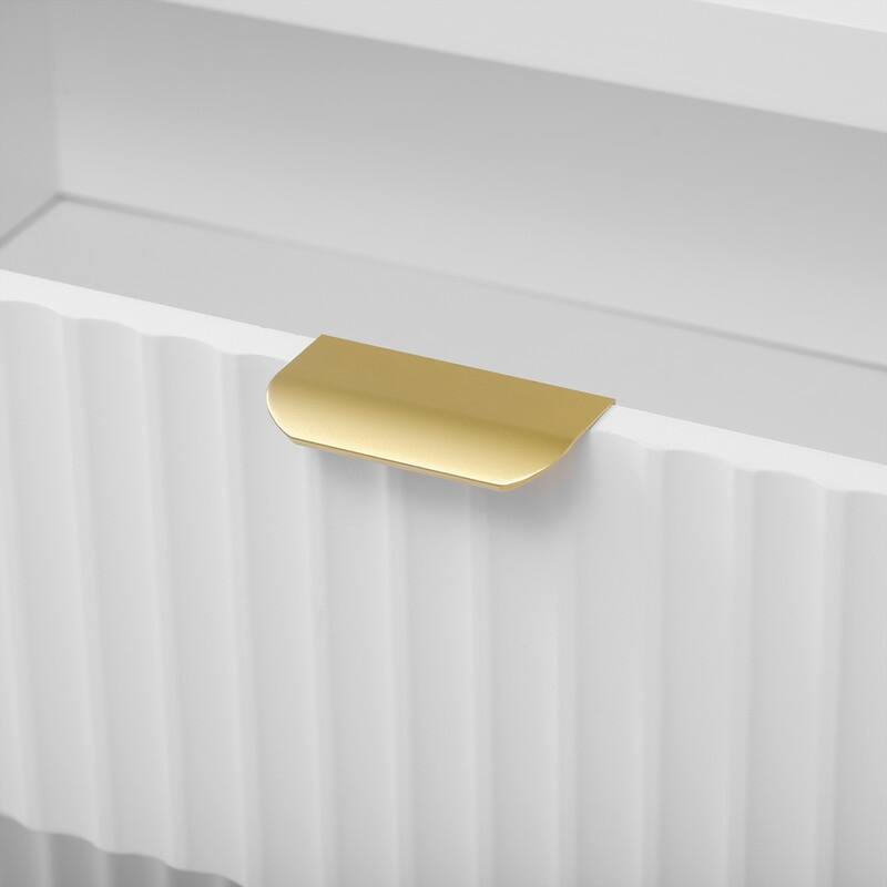 Wave-Patterned Sideboard Featuring 4 Doors, 2 Drawers & 3 Adjustable Shelves, Accented With Sleek Aluminum Arc Handles .