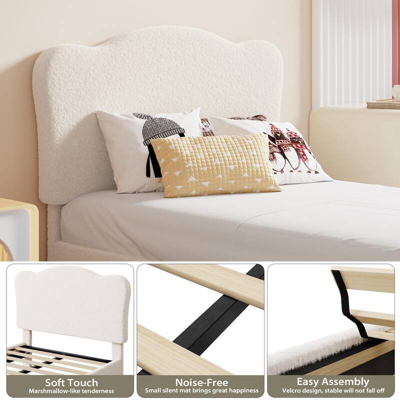Upholstered Bed Frame, with Scallop Headboard