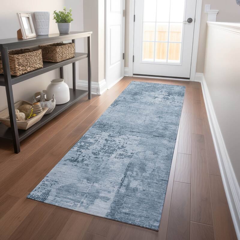Machine Washable Indoor/ Outdoor Abstract Modern Chantille Rug - Denim - 2'3" x 7'6"
