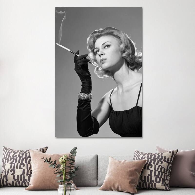 iCanvas "1960s, Woman With Long Black Gloves Smoking A Cigarette In A Long Cigarette Holder" by Vintage Images Canvas Print