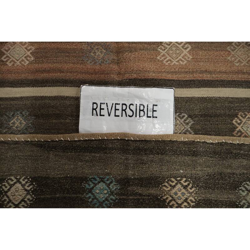 Hand Woven Oriental 100% Wool Carpet Southwestern Tribal Brown Kilim Area Rug - 10' 7'' X 5' 8''