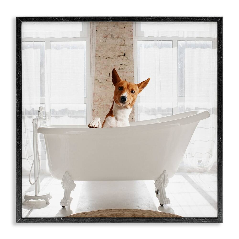 Stupell Happy Dog in Bathroom Tub Framed Giclee Art Design By CAD Designs