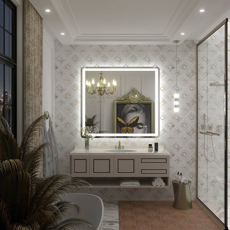 UL Certified Frameless LED Front Light and Backlit 3 Colors Dimmable Anti-Fog Wall Bathroom Vanity Mirror