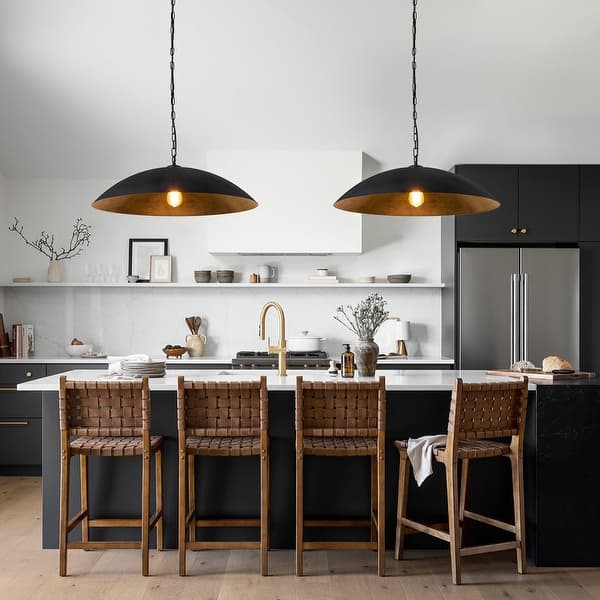 slide 2 of 36, 1-Light Black Gold Oversized Metal Dome Pendant Light - 27in Black