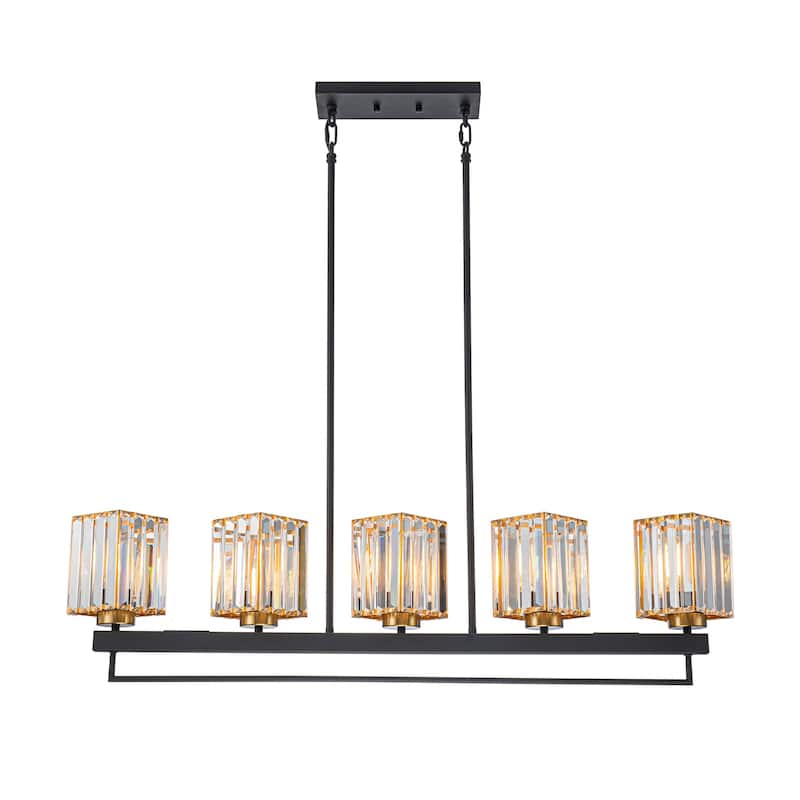 5-Light Modern Linear Crystal Chandelier kitchen island Pendant Lighting for Dining Room