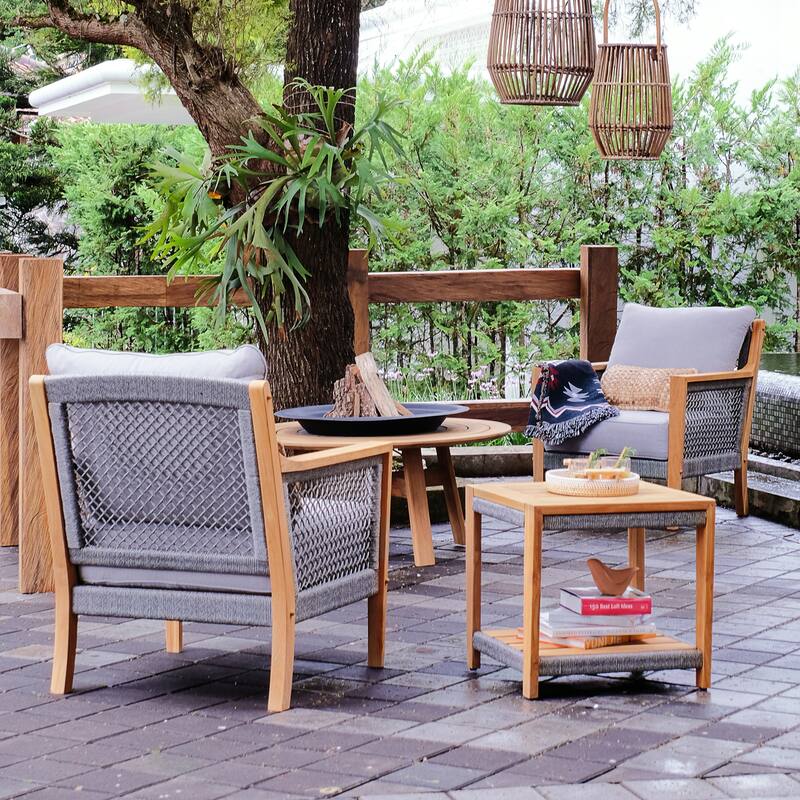 Cambridge Casual Nassau Teak Outdoor Side Table with Shelf