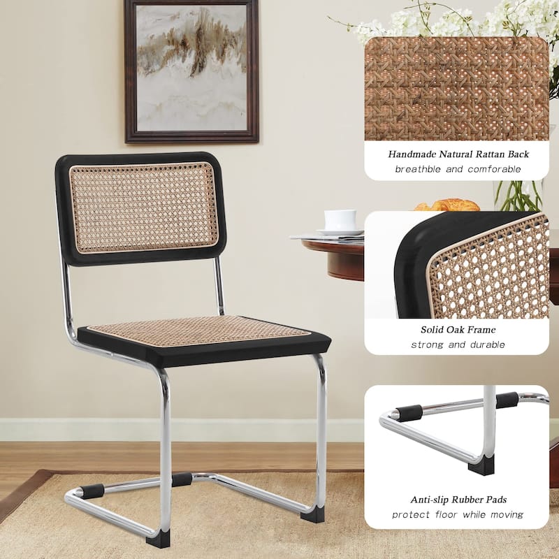 Dining Chairs Set of 2, Upholstered Natural Rattan Kitchen Chairs, Armless Accent Chair Side Chairs