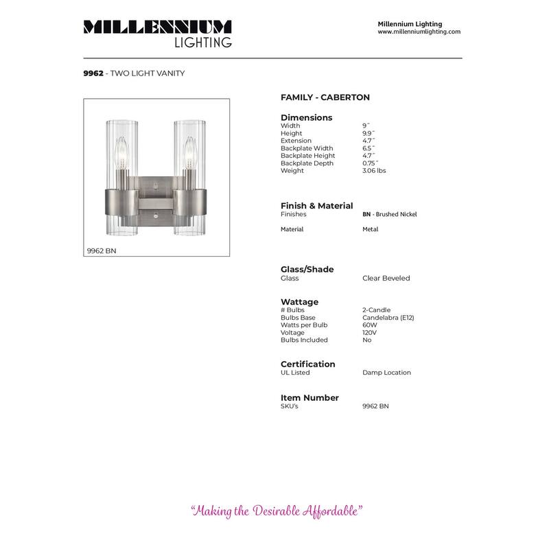 Millennium Lighting Caberton Brushed Nickel Vanity Light Fixture with Clear Beveled Shades