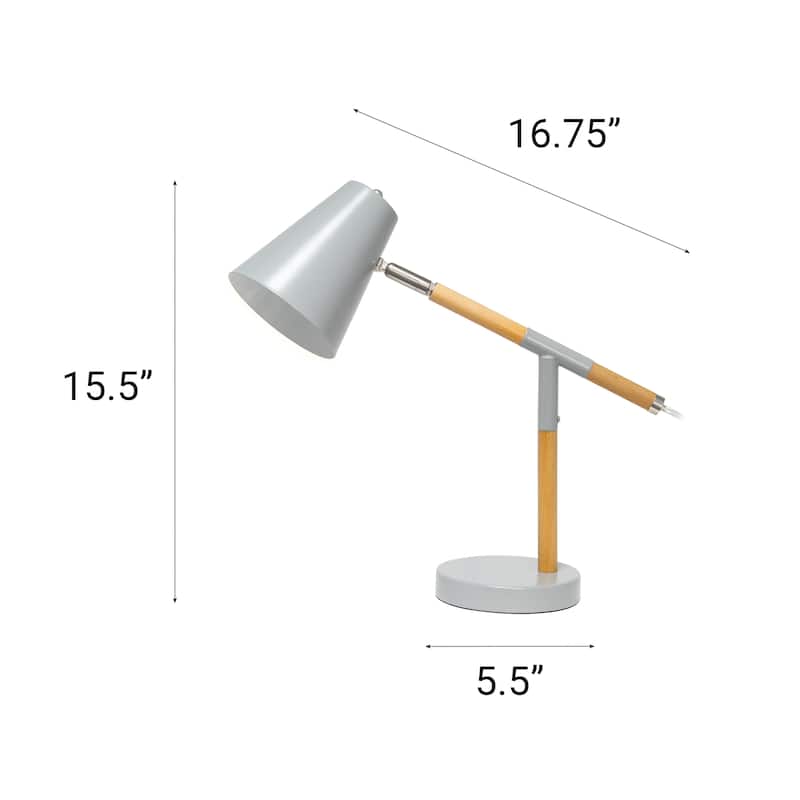 15.5" Nordic Adjustable Wood Arm Desk Lamp, Modern Table Light , Office, Bedroom, Living Room - 16.75” x 5.50” x 15.50”
